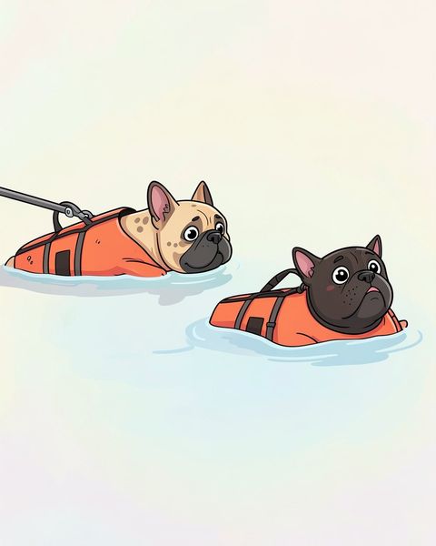 Cartoon portrait: Two French bulldogs